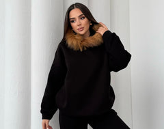 Kürklü Sweat  - Siyah