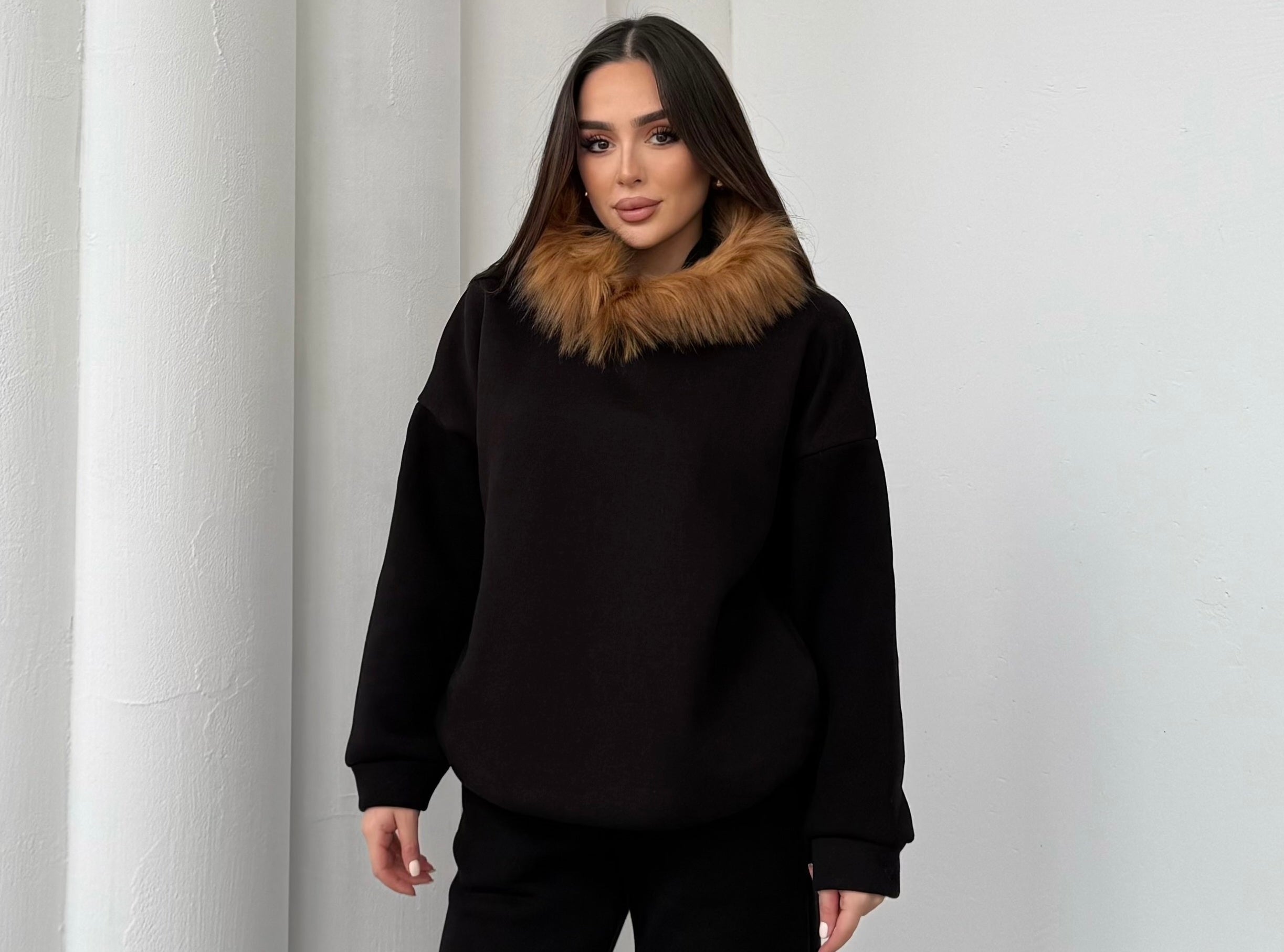 Kürklü Sweat  - Siyah