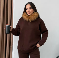 Kürklü Sweat  - Kahverengi