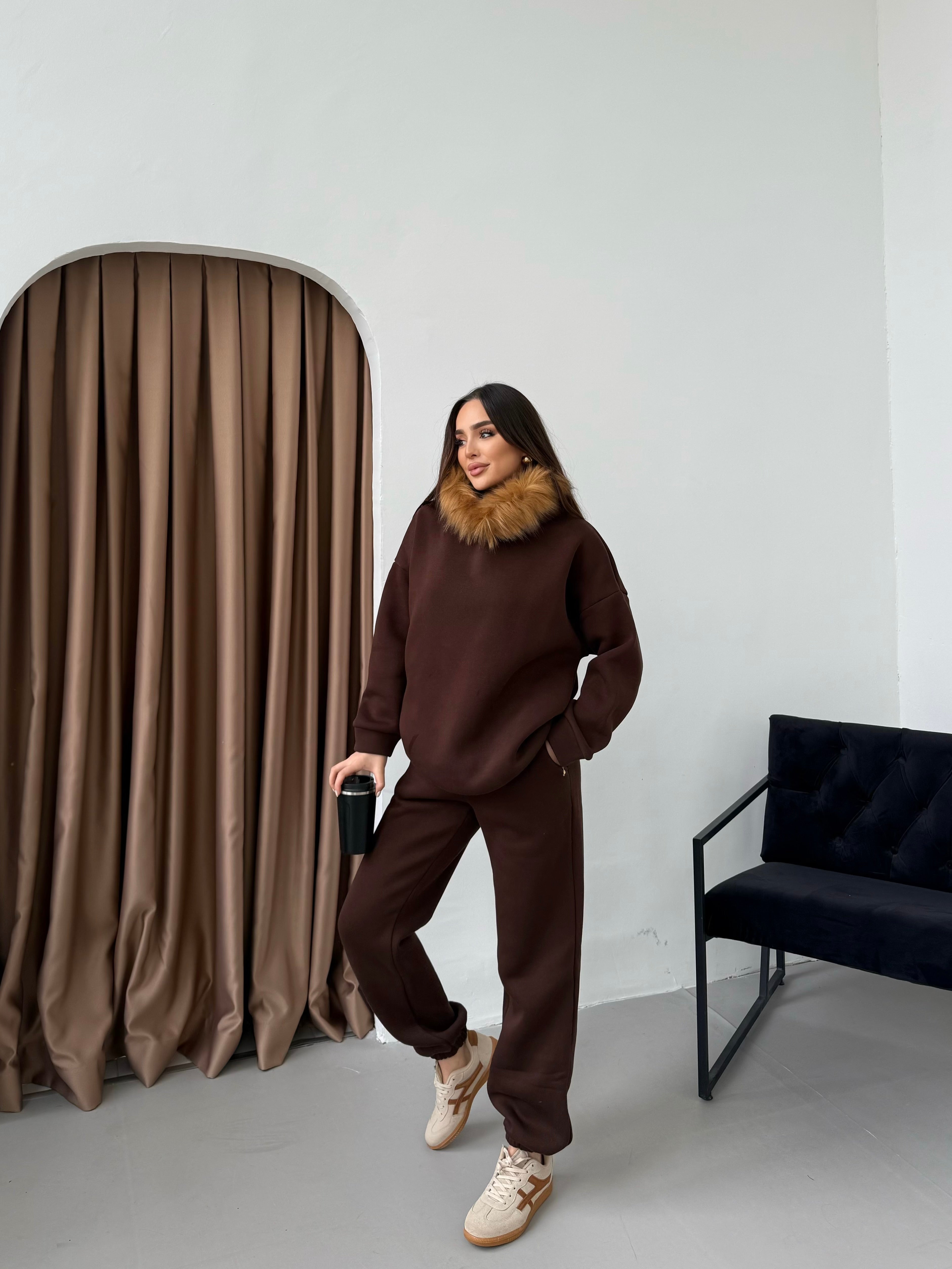 PAMELA KÜRKLÜ EŞOFMAN TAKIMI - KAHVERENGİ