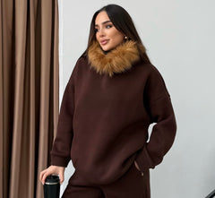 Kürklü Sweat  - Kahverengi