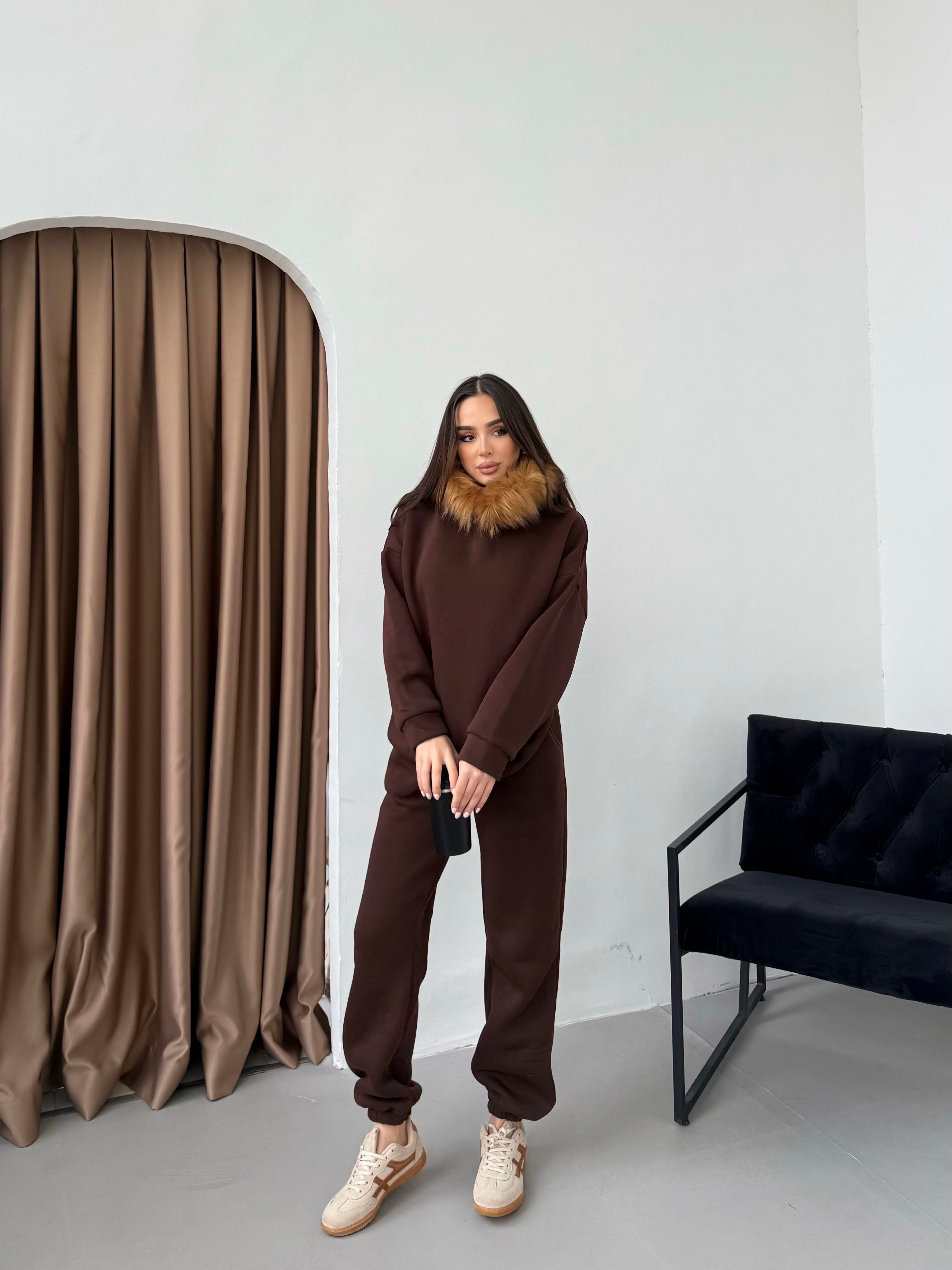 PAMELA KÜRKLÜ EŞOFMAN TAKIMI - KAHVERENGİ