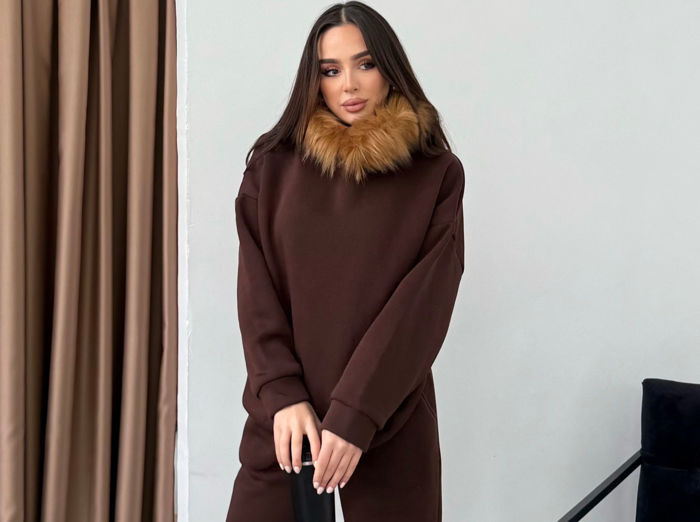 Kürklü Sweat  - Kahverengi