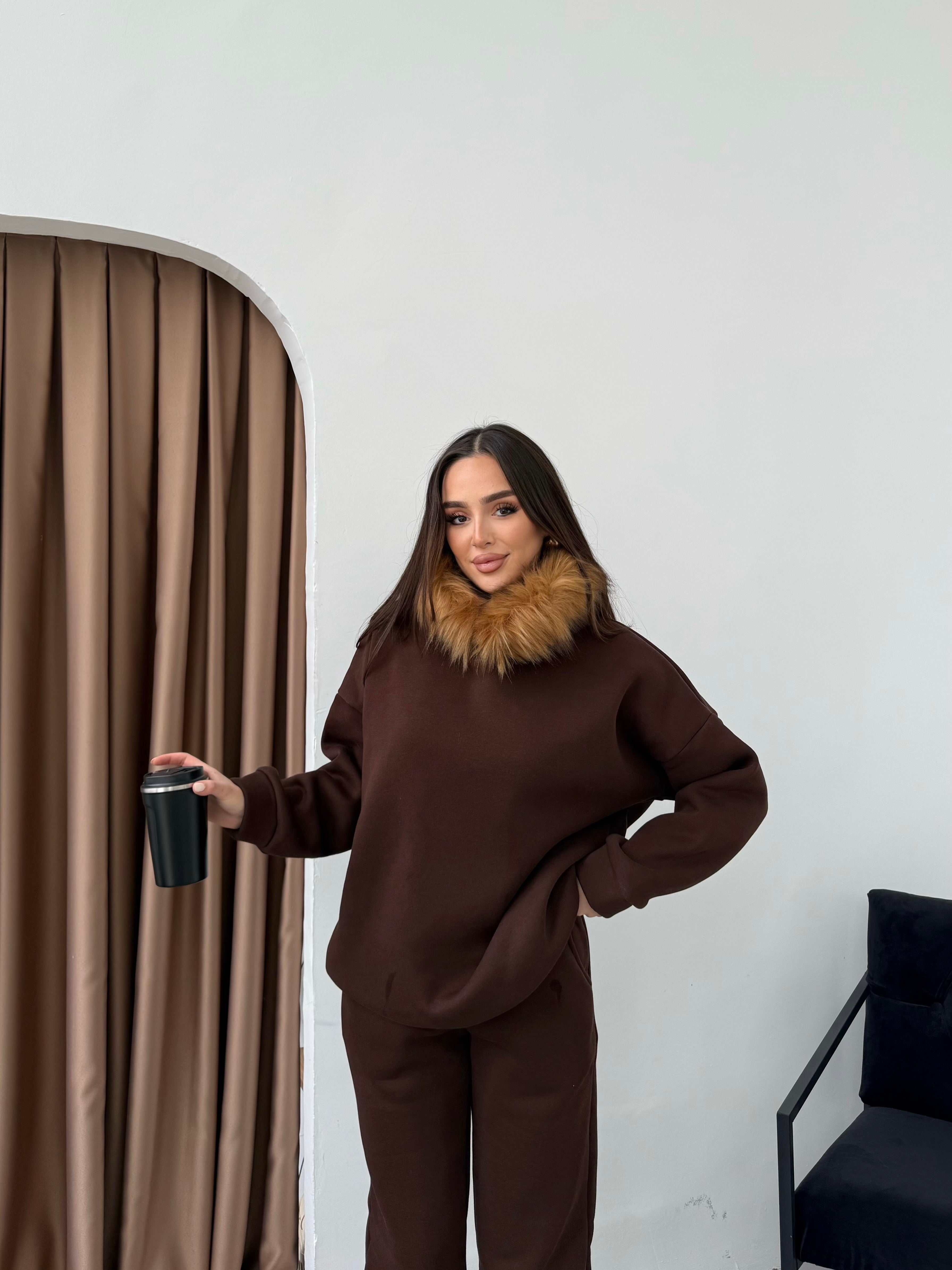 PAMELA KÜRKLÜ EŞOFMAN TAKIMI - KAHVERENGİ