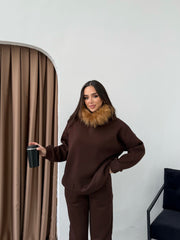 PAMELA KÜRKLÜ EŞOFMAN TAKIMI - KAHVERENGİ