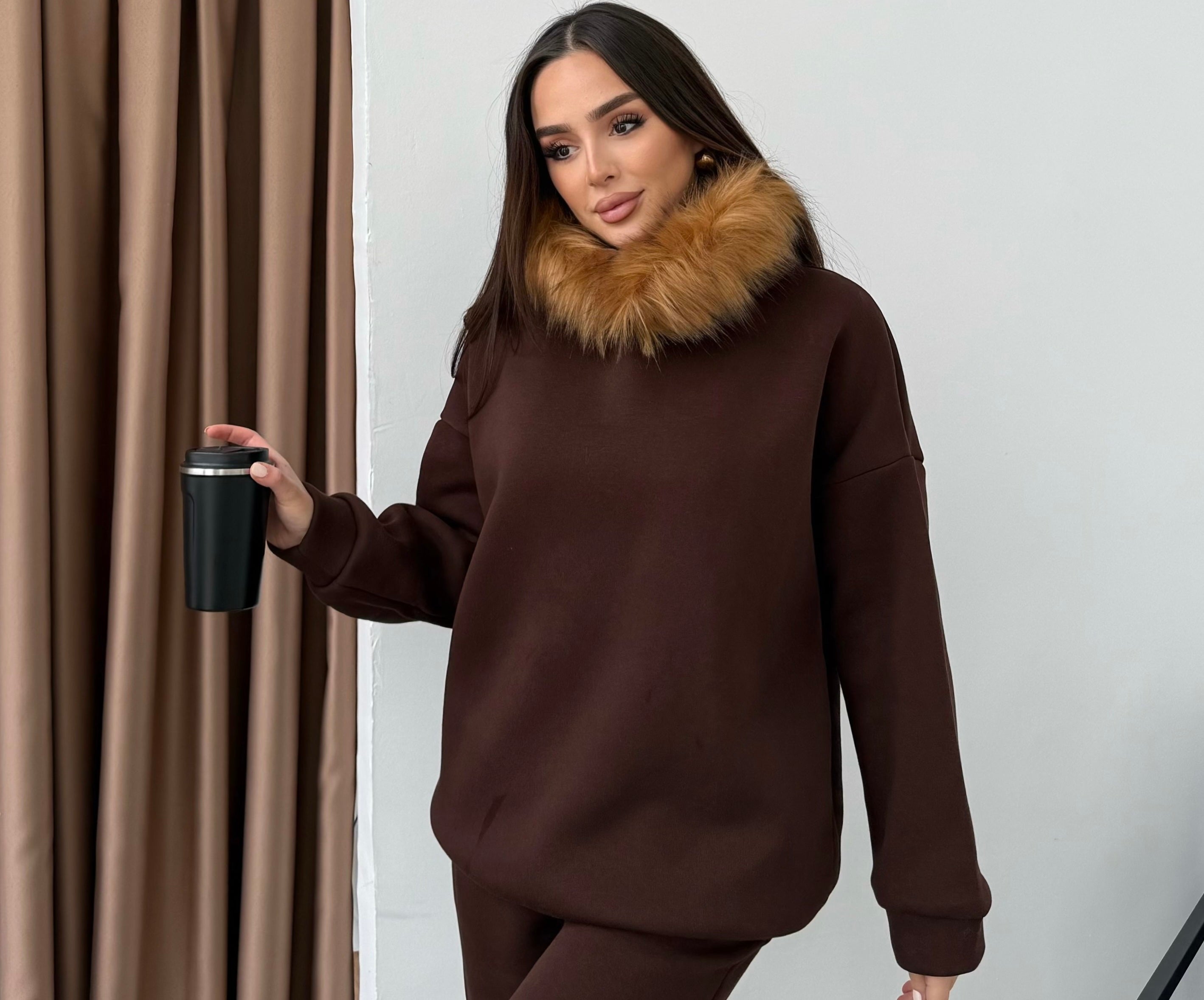 Kürklü Sweat  - Kahverengi