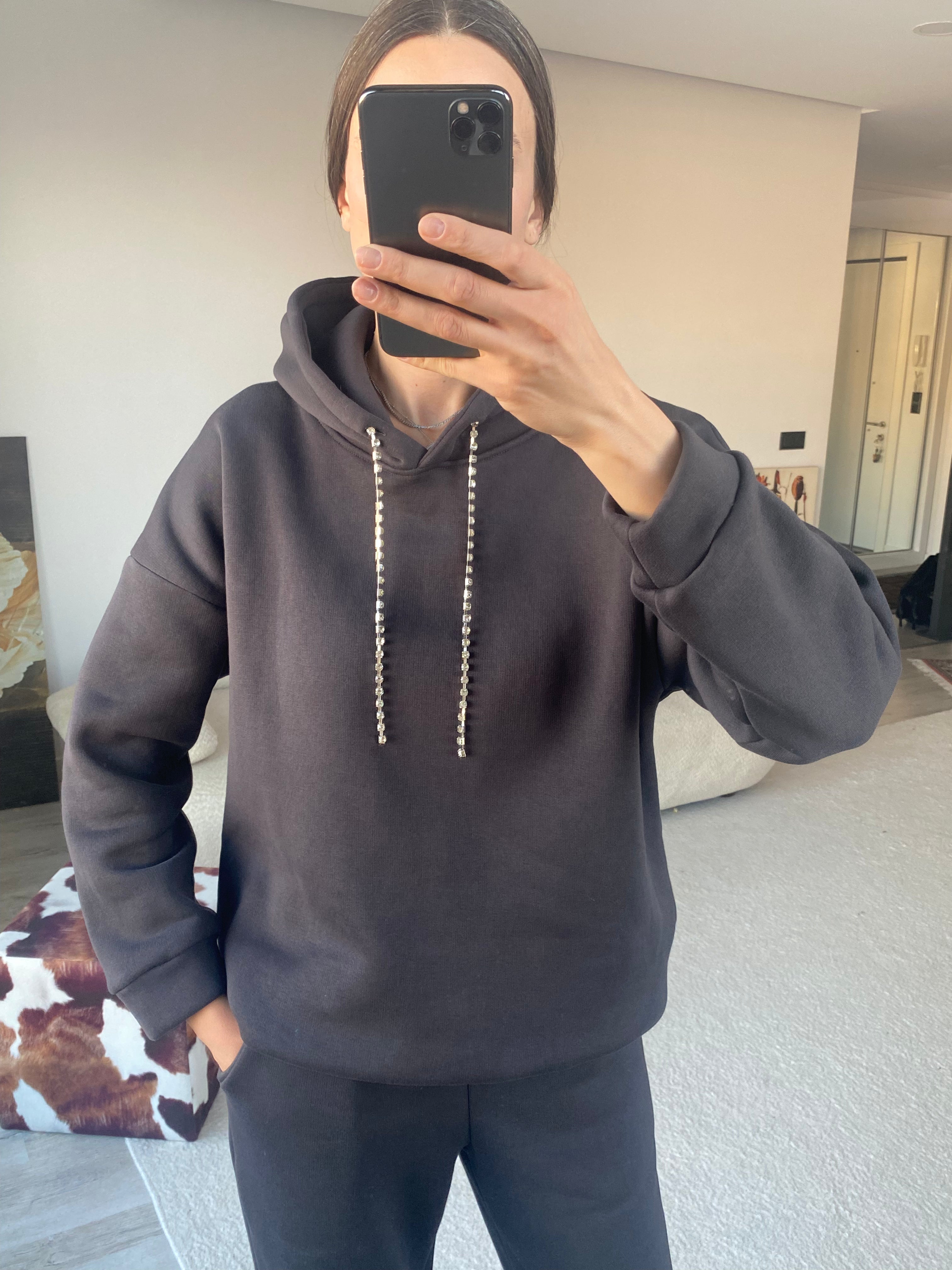 LAYLA MÜCEVHER İPLİ EŞOFMAN TAKIMI - ANTRASİT