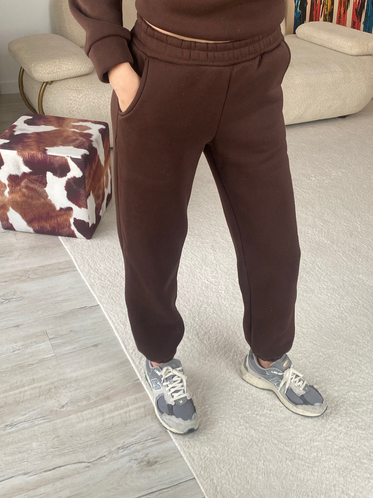 3 İplik Şardonlu Cepli Eşofman Altı - Kahverengi