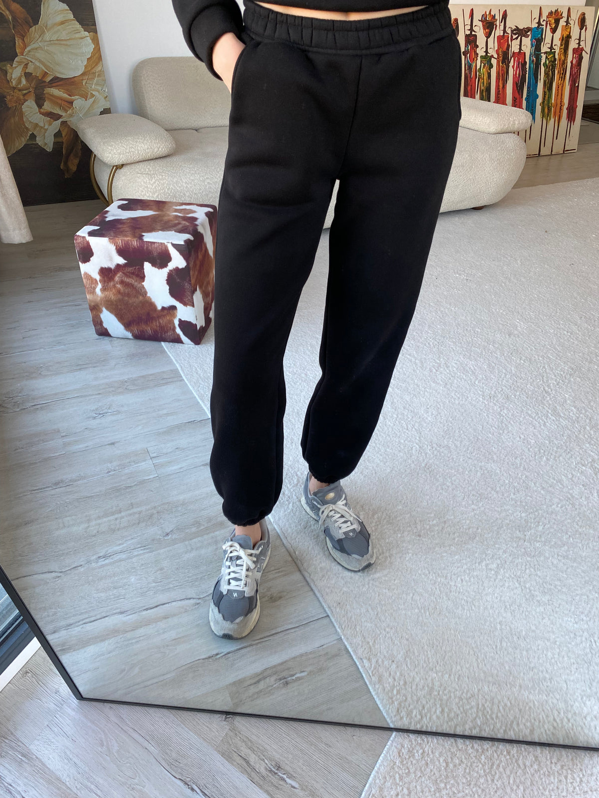 3 İplik Şardonlu Cepli Eşofman Altı - Siyah