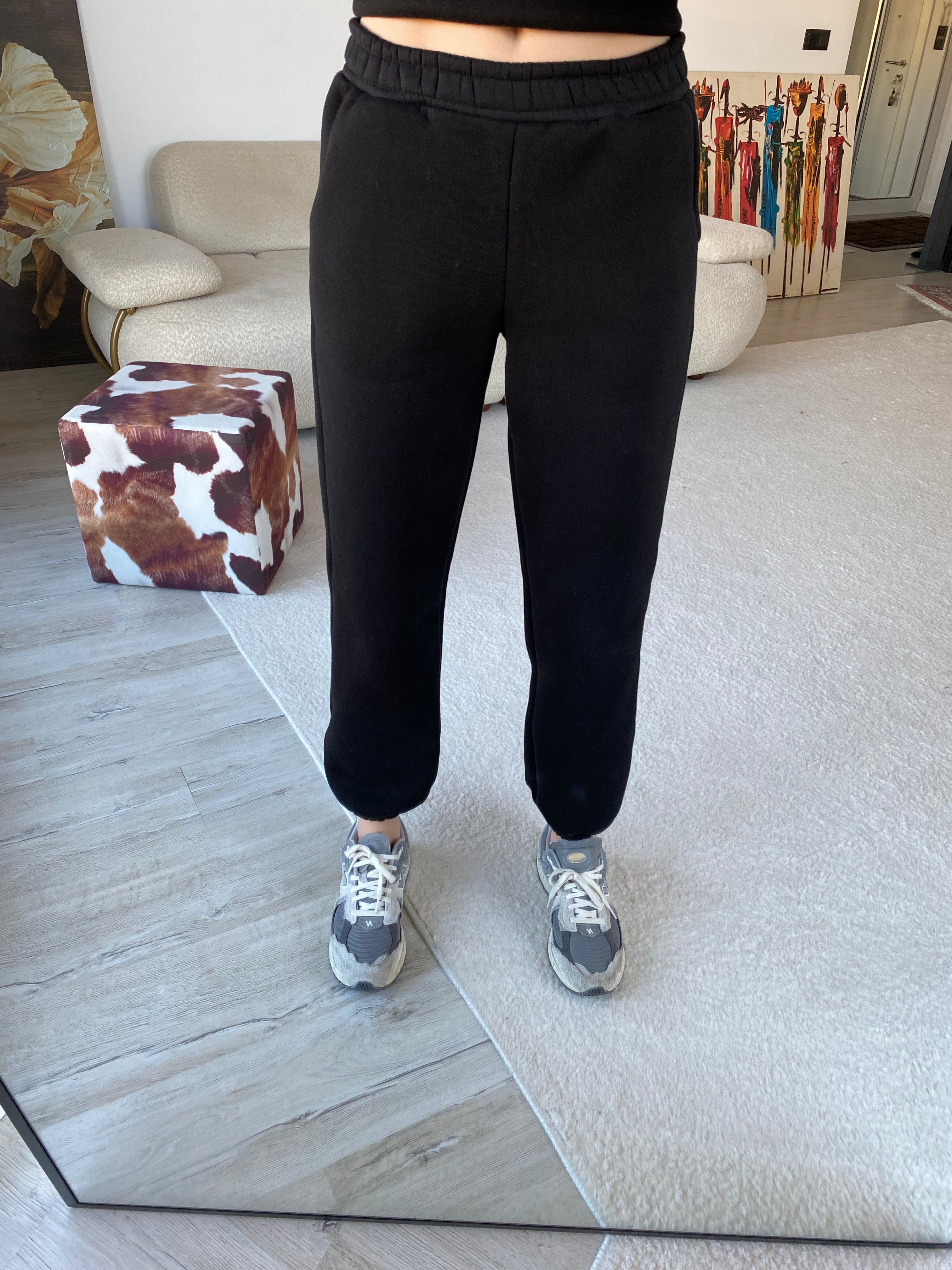 3 İplik Şardonlu Cepli Eşofman Altı - Siyah