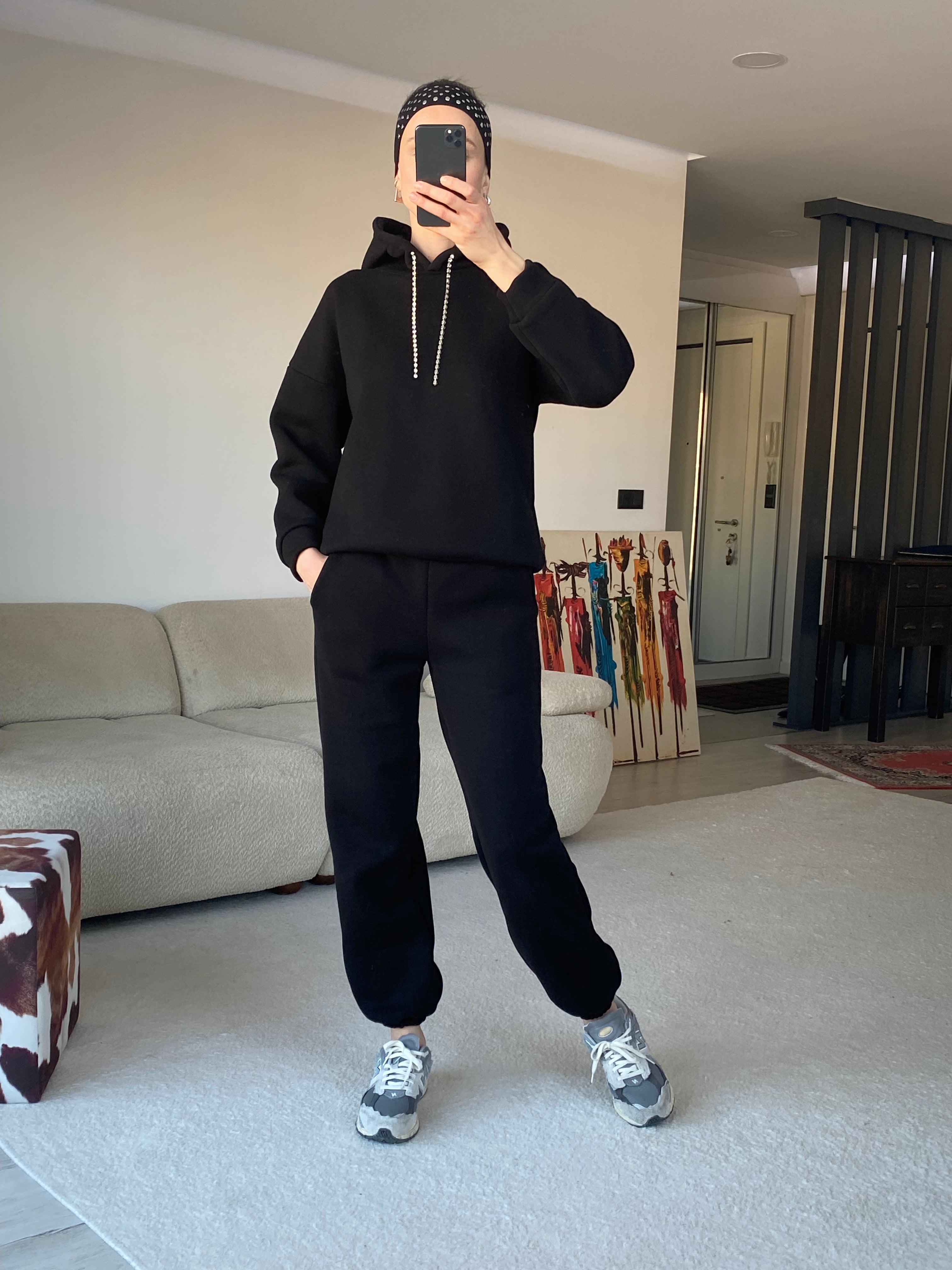 LAYLA MÜCEVHERLİ EŞOFMAN TAKIMI - SİYAH