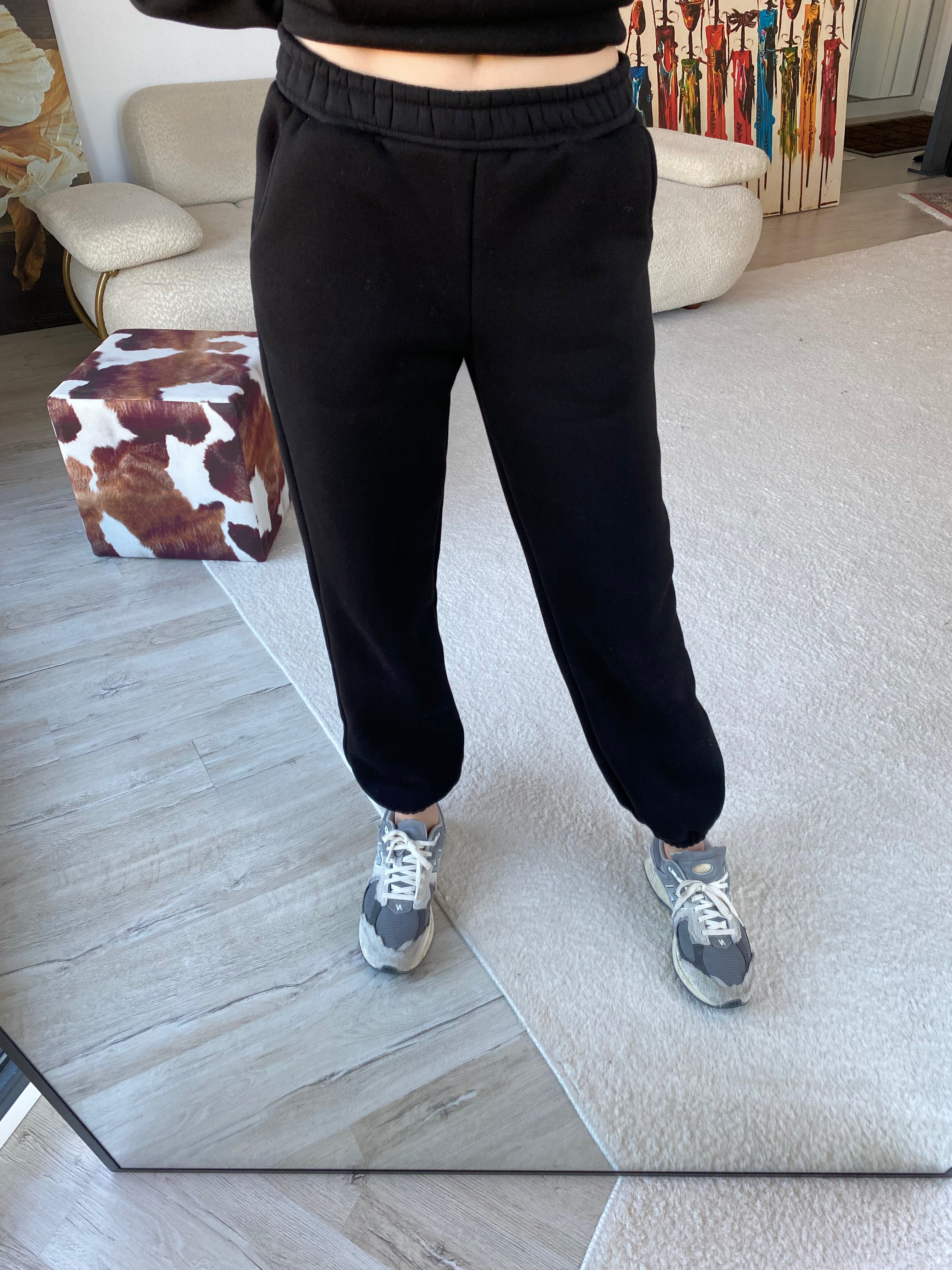 3 İplik Şardonlu Cepli Eşofman Altı - Siyah