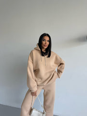 Kristal Kordon Detaylı Oversize Eşofman Takımı - Bej