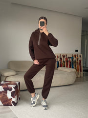 Layla Mücevher İpli Eşofman Takımı - Kahverengi