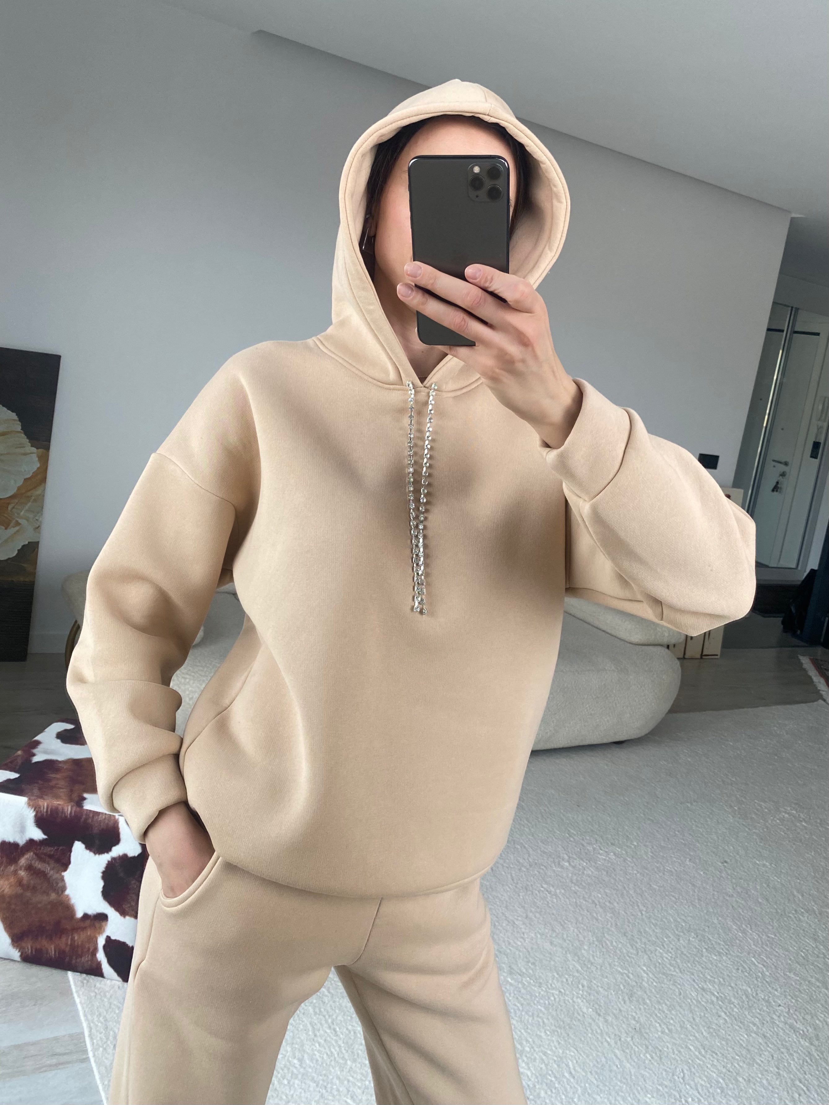 LAYLA MÜCEVHER İPLİ EŞOFMAN TAKIMI - BEJ