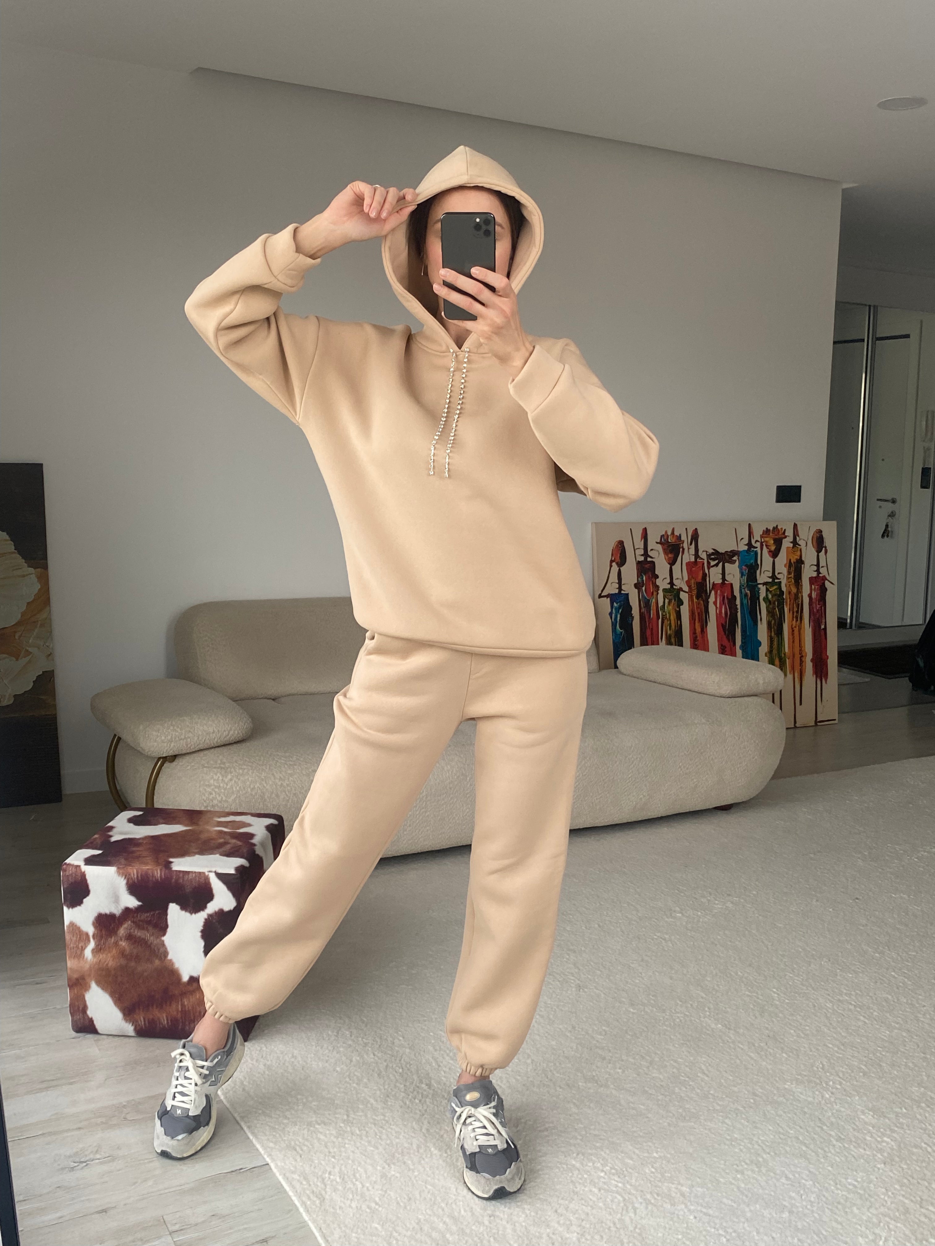 LAYLA MÜCEVHER İPLİ EŞOFMAN TAKIMI - BEJ