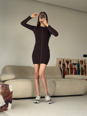 Liliana Brown Mini Elbise