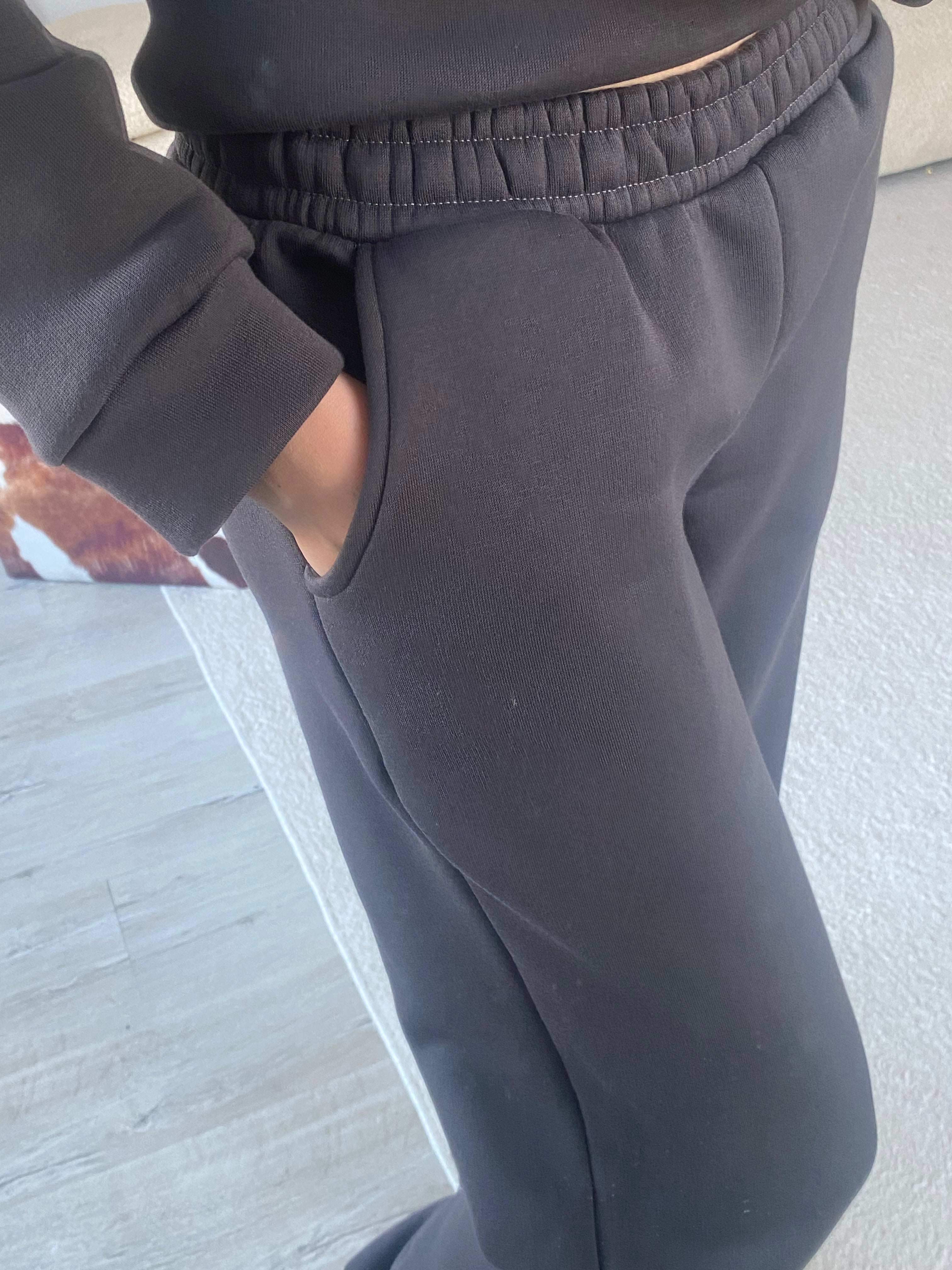 3 İplik Şardonlu Cepli Eşofman Altı - Duman Gri