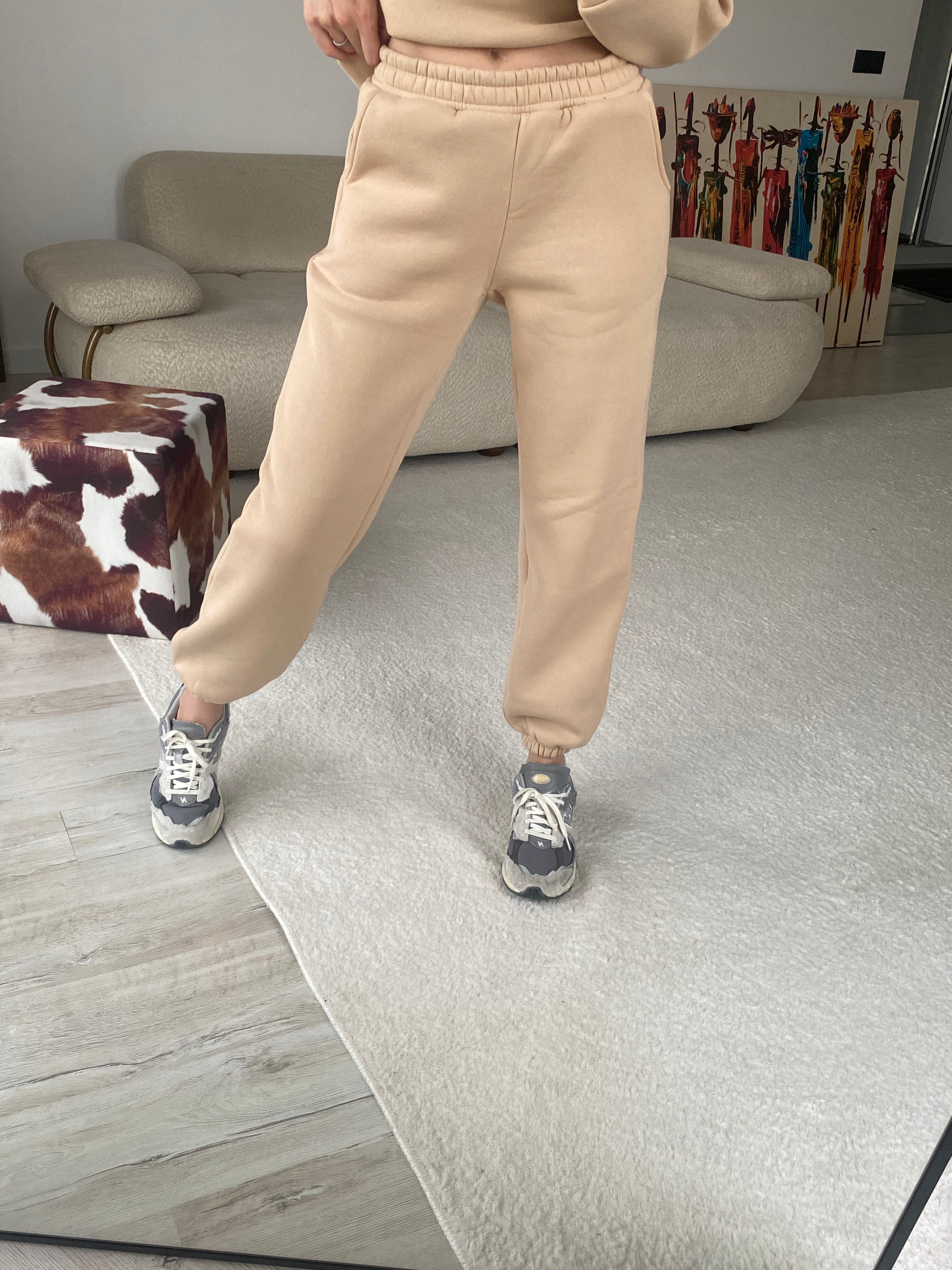 3 İplik Şardonlu Cepli Eşofman Altı - Bej